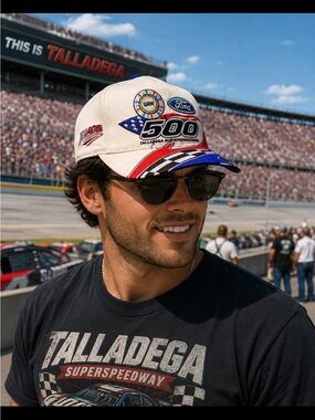 Talladega Super Speedway 2007 Ford White Cap with Red, Blue & Black Racing